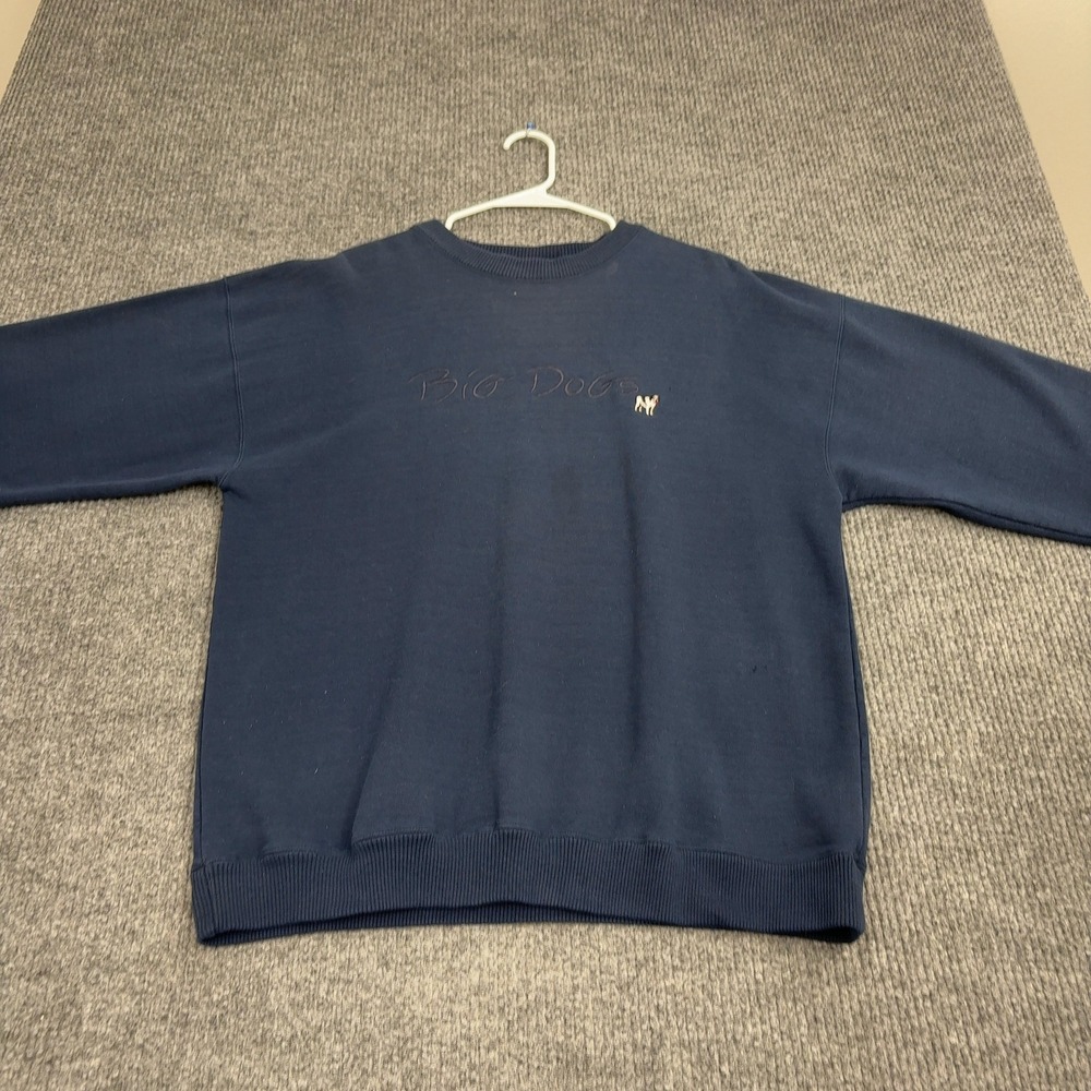 Vintage Big Dogs Sweatshirt Men M Blue Cotton Polyester Embroidered Crewneck 90s